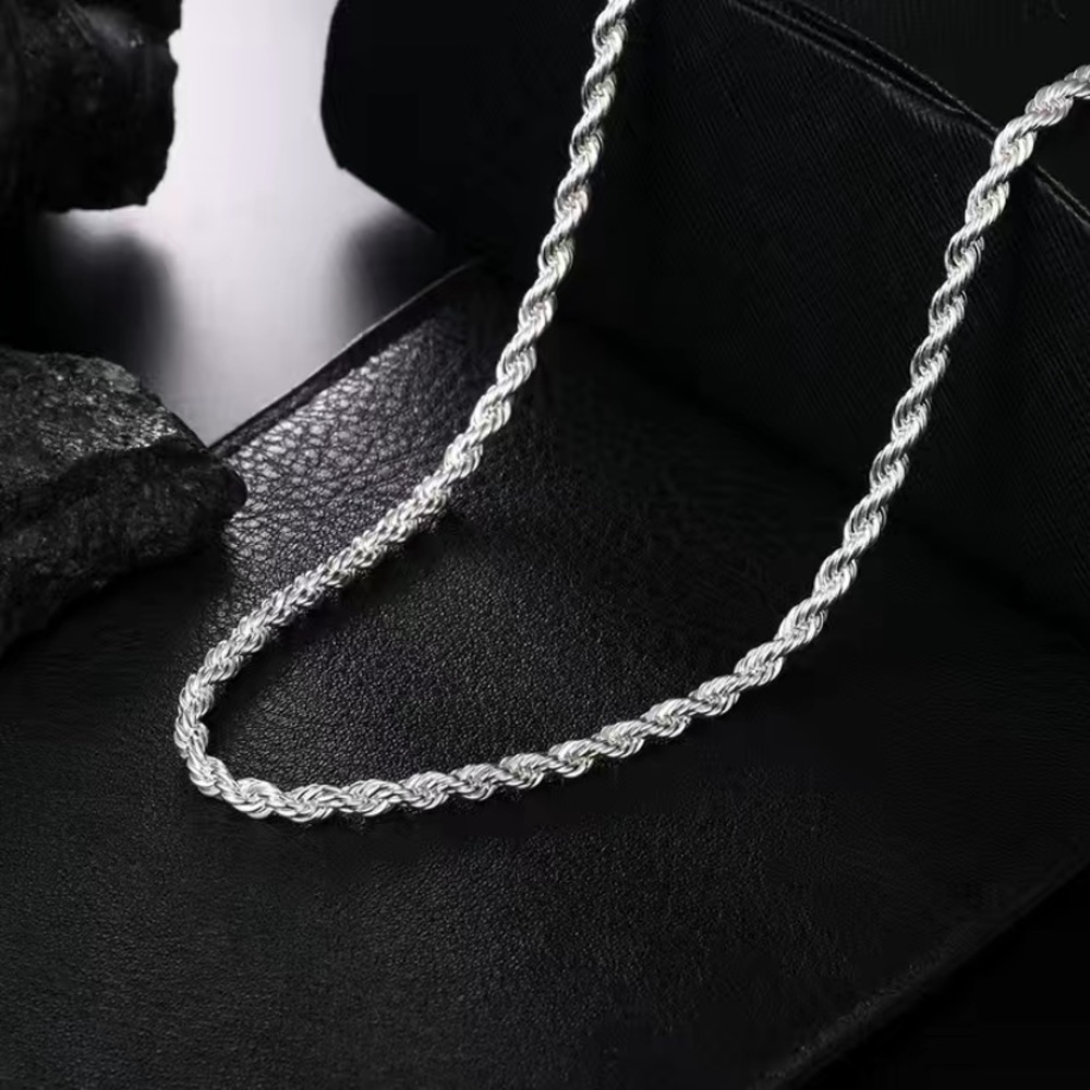 Men’s 20” Sterling Silver Plated Rope Chain with Lobster Clasp